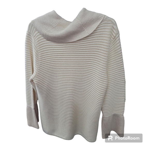 Calvin Klein Cowl neck mixed media Gold Stripped Sweater XL - Picture 2 of 5